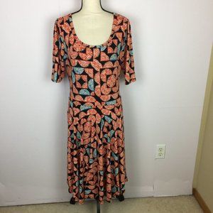 LuLaRoe Nicole Fit & Flare Dress XL Womans Black Red Knit Geometric Half Sleeve
